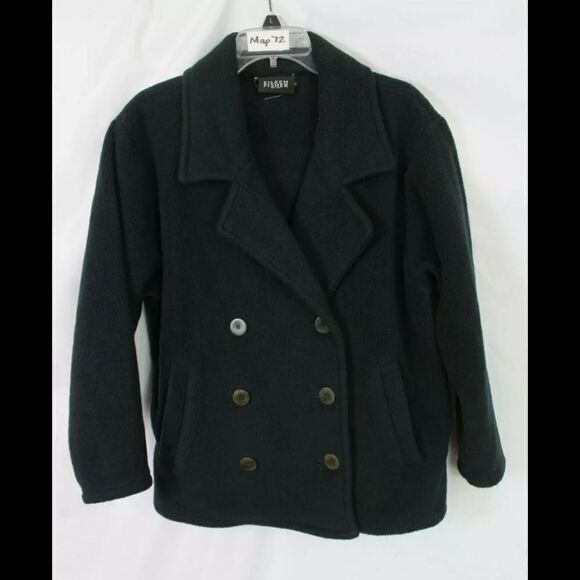 EILEEN FISHER ECOSPUN FLEECE DOUBLE BREASTED SIZE SMALL BLACK JACKET COAT - Picture 1 of 6